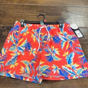 Men's Red Tropical Print Swim Trunks size medium